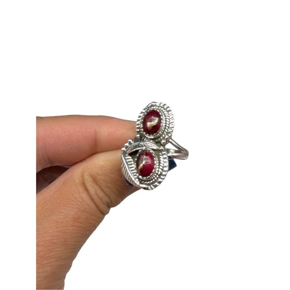 Red Rose Dahlia Kingman Turquoise Ring Size 6.5 Solid 925 Sterling Silver
